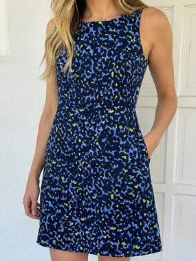 Gap Designed & Crafted Sleeveless Fit & Flare Dress Blue Abstract Print S